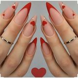 Trend Vitrin Kırmızı French Kalp Kadın Takma Tırnak Ojeli Set Jel Protez Görünümlü Nail Art YILBAŞI KONSEPT HEDİYE