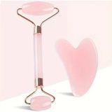 Trend Vitrin Pembe Kuvars Görünümlü Gua Sha Yüz Yogası Yüz Şekillendirici Roller Silindir Set