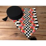 Trend Yuvam Dama Üzerine Kırmızı Gül Desenli Runner & Siyah Supla - 33 x 33 cm - Renkli
