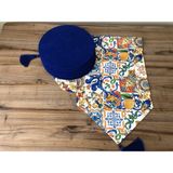 Trend Yuvam Ev Tekstil Ürünleri Sulu Boya Çini Limon Desenli Runner & Supla - Karışık - Renkli - 33 x 33 cm