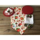 Trend Yuvam Ev Tekstil Ürünleri Yılbaşı Sofra Sunum Seti Mum Figürlü Yılbaşı Desenli - 42 x 135 cm - Beyaz - Kırmızı