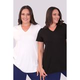 Trend42plus Siyah-beyaz V Yakalı Basıc Bluz 2'li Paket