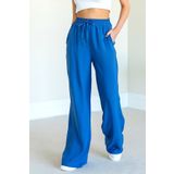trendalisse Kadın Indigo Mavi Beli Lastikli Cepli Bol Paça Mevsimlik Pantolon