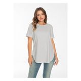 Trendbade Butik Taş Rengi Etegi Dikişli Yırtmaclı Oval Kadın T-shirt