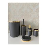 TrendBanyoMutfak 5 Parça Antrasit Gold Mat Banyo Seti / Wc Fırçalık, Sıvı - Katı Sabunluk, Çöp Kovası, Diş Fırçalık