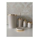 TrendBanyoMutfak 5 Parça Krem Gold Mat Banyo Seti / Wc Fırçalık, Sıvı - Katı Sabunluk, Çöp Kovası, Diş Fırçalık
