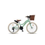 Trendbisiklet Retro Classic 24 Jant Bisiklet, Shimano 21 Vites, Hasır Sepetli Vintage Şehir Bisikleti, Krem Lastik