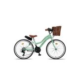 Trendbisiklet Retro Classic 24 Jant Bisiklet, Shimano 21 Vites, Hasır Sepetli Vintage Şehir Bisikleti, Mint Yeşili