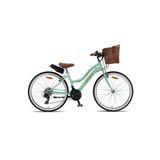 Trendbisiklet Retro Classic 26 Jant Bisiklet, Shimano 21 Vites, Hasır Sepetli Vintage Şehir Bisikleti, Mint Yeşili