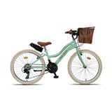 Trendbisiklet Retro Classic Şehir Bisikleti 24 Jant Shimano 21 Vites Yeşil Kadro 16 inç Unisex Kullanım