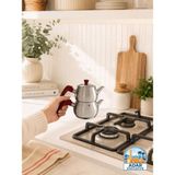 Trendbull 4-5 Bardak Çay Kapasiteli Paslanmaz Çelik Mini Çaydanlık Üst Demlik: 0,4 Litre, Alt Suluk: 0,6 Litre