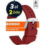 Trendburada 18MM-20MM-22MM-24MM Bordo Renk Soft Silikon Saat Kordonu Kayışı A72 BORDO - 20 mm