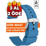 Trendburada 18MM-20MM-22MM-24MM Gök Mavisi Renk Soft Silikon Saat Kordonu Kayışı A72 GOK - 22 mm - Deniz Mavisi