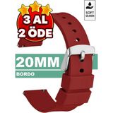 Trendburada 20mm Fossil-Welder-Wesse-Casio-Armani-Omega-Seiko-Tissot Saat Uyumlu Silikon Saat Kordonu Kayışı MR2 - Bordo