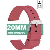 Trendburada 20mm Fossil-Welder-Wesse-Casio-Armani-Omega-Seiko-Tissot Saat Uyumlu Silikon Saat Kordonu Kayışı MR2 - Gül Kurusu