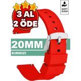 Trendburada 20mm Fossil-Welder-Wesse-Casio-Armani-Omega-Seiko-Tissot Saat Uyumlu Silikon Saat Kordonu Kayışı MR2 - Kırmızı - Gümüş