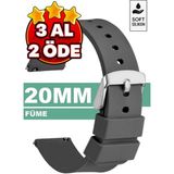 Trendburada 20mm Fossil-Welder-Wesse-Casio-Armani-Omega-Seiko-Tissot Saat Uyumlu Silikon Saat Kordonu Kayışı MR2 - Koyu Gri - Gümüş