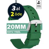 Trendburada 20mm Fossil-Welder-Wesse-Casio-Armani-Omega-Seiko-Tissot Saat Uyumlu Silikon Saat Kordonu Kayışı MR2 - Koyu Yeşil