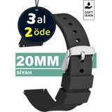 Trendburada 20mm Fossil-Welder-Wesse-Casio-Armani-Omega-Seiko-Tissot Saat Uyumlu Silikon Saat Kordonu Kayışı MR2 - Siyah - Gümüş