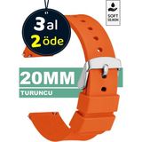 Trendburada 20mm Fossil-Welder-Wesse-Casio-Armani-Omega-Seiko-Tissot Saat Uyumlu Silikon Saat Kordonu Kayışı MR2 - Turuncu - Gümüş