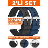 Trendburada 22mm Fossil-Welder-Wesse-Casio-Armani-Omega-Seiko-Tissot Saat Uyumlu Silikon Saat Kordonu Kayışı MR1 - Siyah - Lacivert