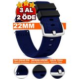 Trendburada Fossil-Welder-Wesse-Casio-Armani-Omega-Seiko-Tissot Saat Uyumlu 22mm Nato Kumaş Tekstil Saat Kordonu Kayışı MR1 - Gümüş - Lacivert