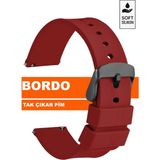 Trendburada Fossil-Welder-Wesse-Casio-Armani-Omega-Seiko-Tissot Saat Uyumlu 22mm Silikon Saat Kordonu Kayışı MR1 - Bordo - Siyah
