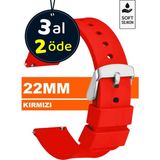 Trendburada Fossil-Welder-Wesse-Casio-Armani-Omega-Seiko-Tissot Saat Uyumlu 22mm Silikon Saat Kordonu Kayışı MR1 - Kırmızı - Gümüş