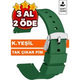 Trendburada Fossil-Welder-Wesse-Casio-Armani-Omega-Seiko-Tissot Saat Uyumlu 22mm Silikon Saat Kordonu Kayışı MR1 - Koyu Yeşil
