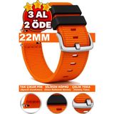 Trendburada Huawei Watch Gt Gt2 Gt3 Gt4 Gt5 Pro 46mm-Xiaomi Redmi Watch 5 Active-Lite 22mm Nato Kumaş Saat Kordonu TB1 - Gümüş - Turuncu