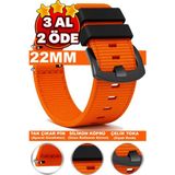 Trendburada Huawei Watch Gt Gt2 Gt3 Gt4 Gt5 Pro 46mm-Xiaomi Redmi Watch 5 Active-Lite 22mm Nato Kumaş Saat Kordonu TB1 - Siyah - Turuncu