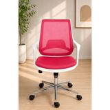 Trendcore Ergonomik Fileli Ofis Koltuğu Pembe – Krom Ayaklı, Tekerlekli, Modern Çalışma ve Home Office Koltuğu - Pembe - Beyaz