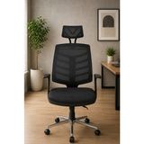 Trendcore Ergonomik Siyah Başlıklı Ofis Koltuğu – Fileli Yönetici ve Çalışma Koltuğu, Krom Ayaklı Bilgisayar Koltuğu - Siyah Plus