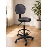 Trendcore Ergonomik Yükseklik Ayarlı Tekerlekli Ofis Koltuğu Ayak Destek Halkalı Çalışma Taburesi Siyah - Siyah Plus