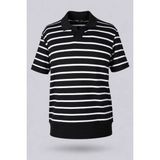 Trender 4045 Yakalı Çizgli Siyah - Beyaz Erkek T-Shirt 26YL71L58055 - Açık Siyah - Beyaz - M