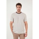 Trender Çizgili Erkek T-Shirt 4039 Ekru-Kahve Çizgili