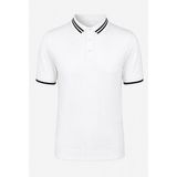 Trender Düğmeli Beyaz Siyah Erkek Polo Yaka T-Shirt 17351 - Beyaz - Siyah - XL