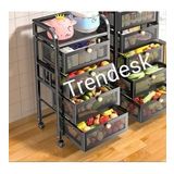 TRENDESK 4 Katlı Metal Siyah Çekmeceli Tekerlekli Patates Soğan Sepeti Sebze Meyve Sepeti Sebzelik