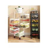 Trendesk 5 Katlı Luxx Beyaz Metal Patates Soğan Sebze Meyve Sepeti Sebzelik Tekerlekli