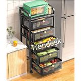 Trendesk 5 Katlı Metal Luxx Siyah Çekmeceli Tekerlekli Patates Soğan Sepeti Sebze Meyve Sepeti Sebzelik