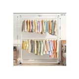 TRENDESK Metal Beyaz Çift Askılı Elbise Askılığı Konfeksiyon Askılık Tekerlekli 150*182 CM 7000-NRM
