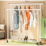 Trendesk Metal Siyah /Beyaz Elbise Askısı 2 Katlı Tekerlekli Askı Konfeksiyon Askısı ( Eşek Askı) 143 Cm