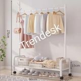 Trendesk Metal Siyah Beyaz Krem 2 Raflı Raflı Konfeksiyon Askılığı Ayaklı Elbise Askılığı 176 cm