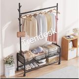 Trendesk Metal Siyah /Beyaz /Krem 2 Raflı Raflı Konfeksiyon Askılığı Ayaklı Elbise Askılığı 176Cm