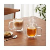 Trendexa 2'li Çift Cidarlı Cam Fincan Seti - 100 ml Isıya Dayanıklı Espresso ve Türk Kahvesi Bardağı - El Yakmayan Modern Sunum (2 Adet)