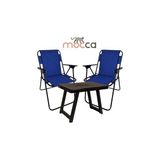 Trendexa 50X40 Plastik Katlanır Masa, 2 Adet Katlanır Sandalye Kamp ve Bahçe Seti, Mavi - 10 cm - Renkli