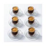Trendexa 6'lı Şeffaf Çizgili Cam Kahve Fincanı Seti, Tabaklı Espresso Türk Kahvesi Sunum Takımı 6 cm