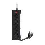 Trendexa Akım Korumalı Priz, 5 Girişli, 2x USB ve 2x Type-C Çıkışlı, LED Işıklı, 2 Metre Kablo, Masaüstü Kullanım (Siyah) - Çok Renkli