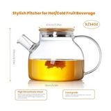 Trendexa Bambu Kapaklı Kendinden Süzgeçli Borosilikat Cam Demlik; 1000 ml Isıya Dayanıklı Termisil Cam Çay, Kahve ve Bitki Çayı Demliği, Cam Çaydanlık