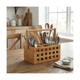 Trendexa Bıçak; 4 Bölmeli Saplı Doğal Bambu Çatal Sepeti, Çok Amaçlı Masaüstü Organizer Mutfak Düzenleyici ve Kalemlik Standı (23X15 Cm) - Çok Renkli - Standart - Otomatik